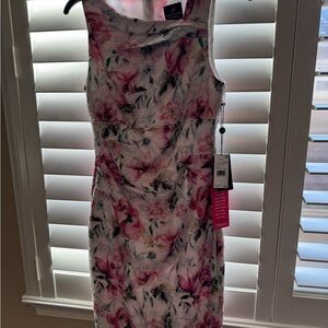 Adrianna Papell Pink and White Floral Midi Dress